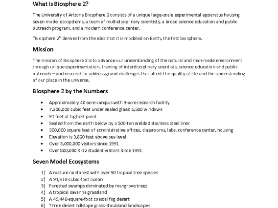 Biosphere 2 Fast Facts
